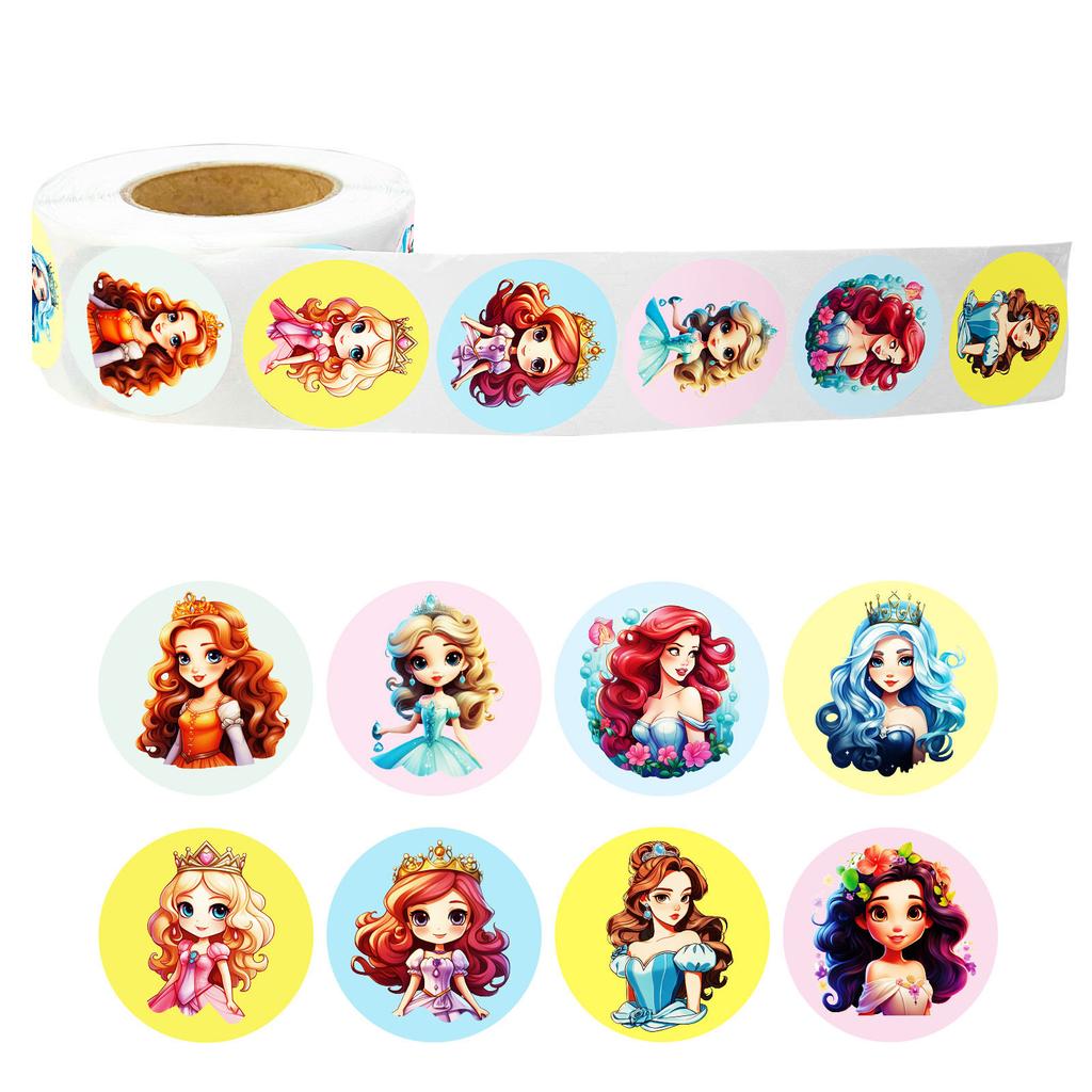 500 Sheets/Roll Cartoon Princess Sticker Roll Roll Sticker Notebook Water Cup Decorative Sticker Seal