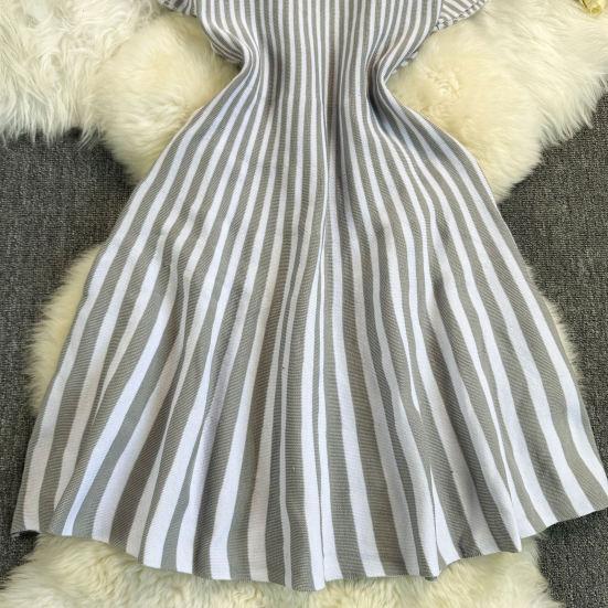 Women's Striped Dress Summer Dress V Vertical Vintage A-line Sweater Dress