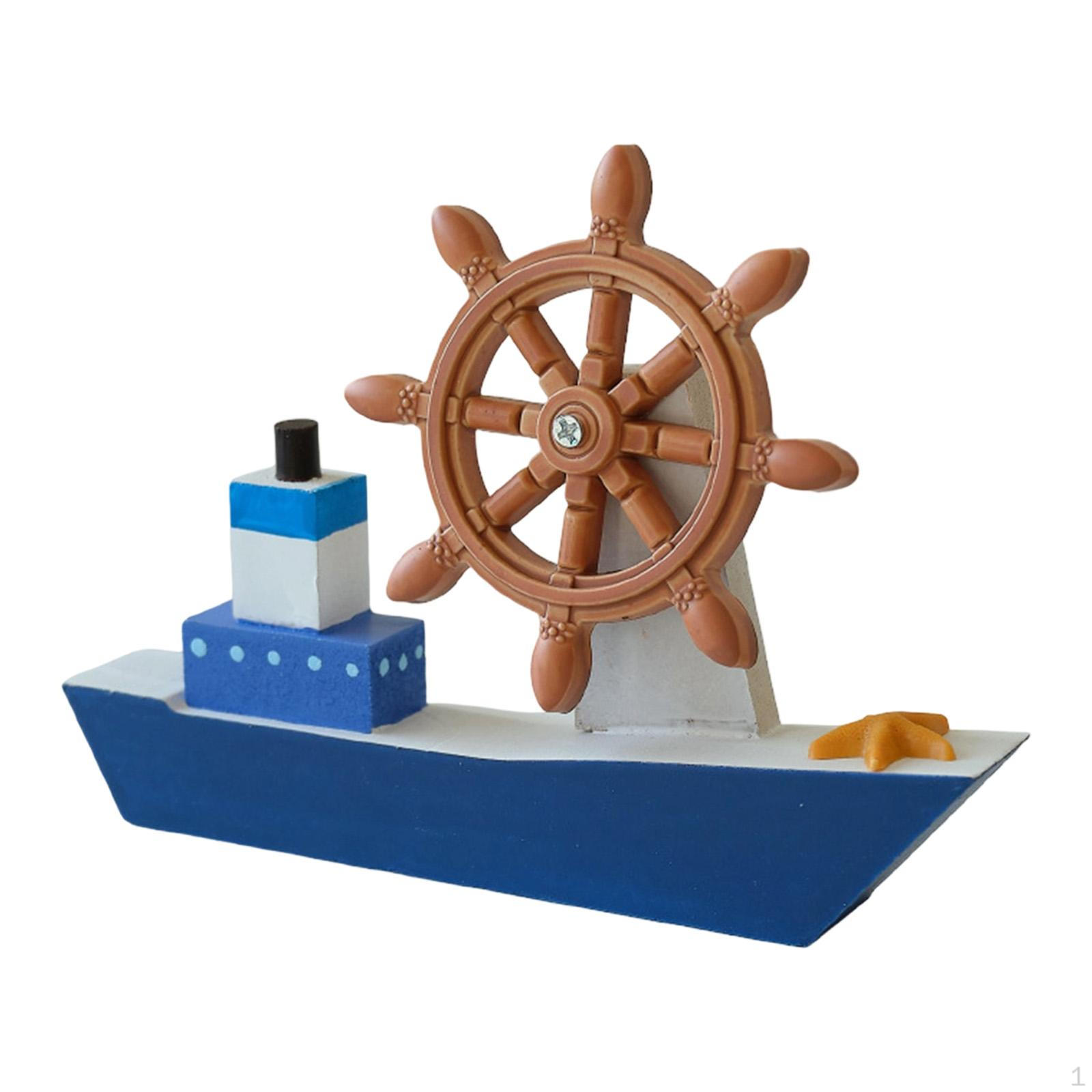 

Model of A Sailboat, Table Decoration, Nautical Rudder with Steering Wheel for Bookshelf, Hotel Deep Blue