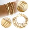 5PCS/Set Bohe Gold Color Heart Bracelet Boho Retro Thick Twist Cuban Chain Bracelet For Women Fashion Jewelry Christmas Gift