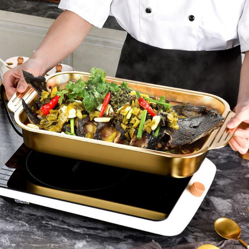Rectangular Golden Stainless Steel Baking Tray Cake Bread Pans Seafood Plate Grilling Trays Kitchen Baking Tool
