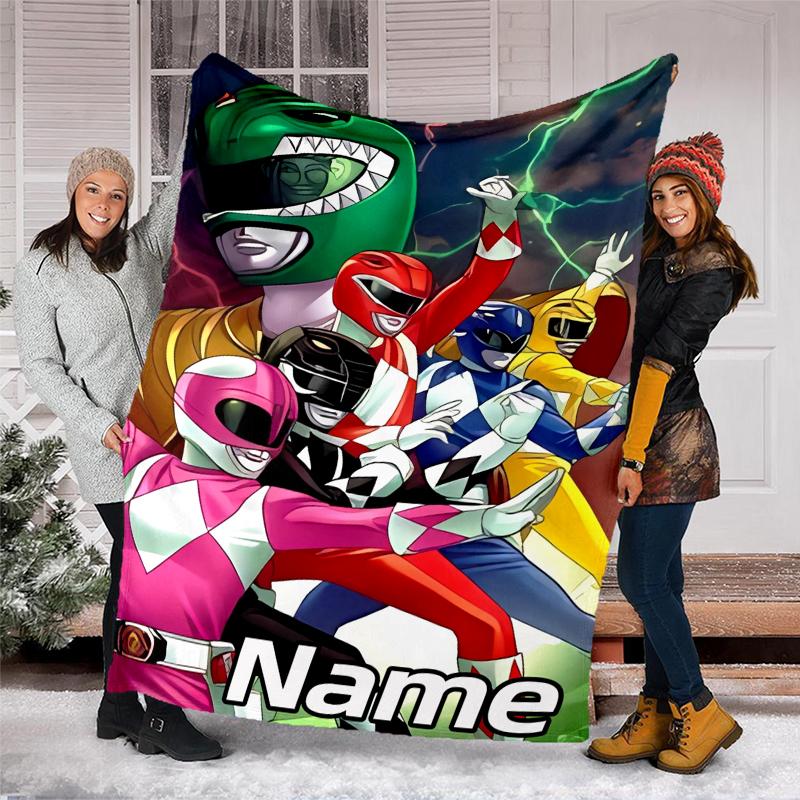 Personalized Custom Name Blanket - Mighty Morphin Power Rangers Print Design,Blanket for Sofa,Bed,Travel,Camping - Soft and Warm, Great Gift