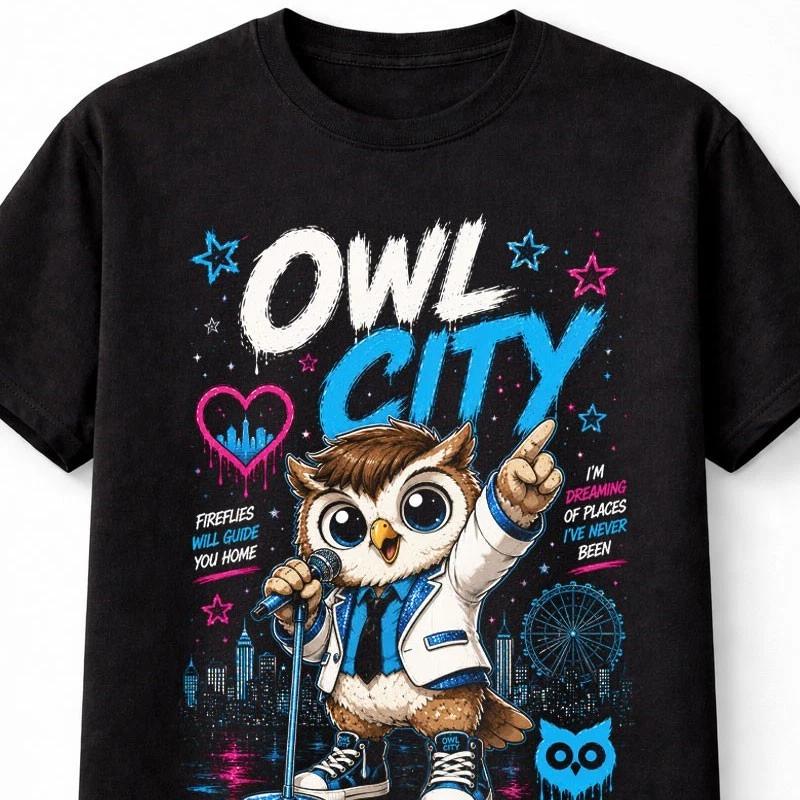 Owl City Funny Singing Owl Graphic Unisex TShirt S