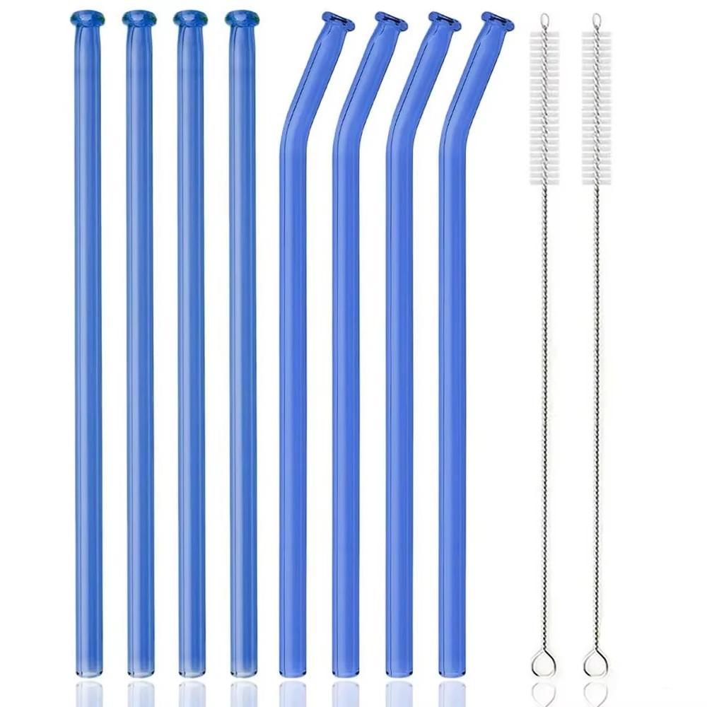 10Pcs/Set High Borosilicate Glass Straw Reusable Eco Friendly Drinking Straws Set Bubble Tea Smoothies Bar Accessories