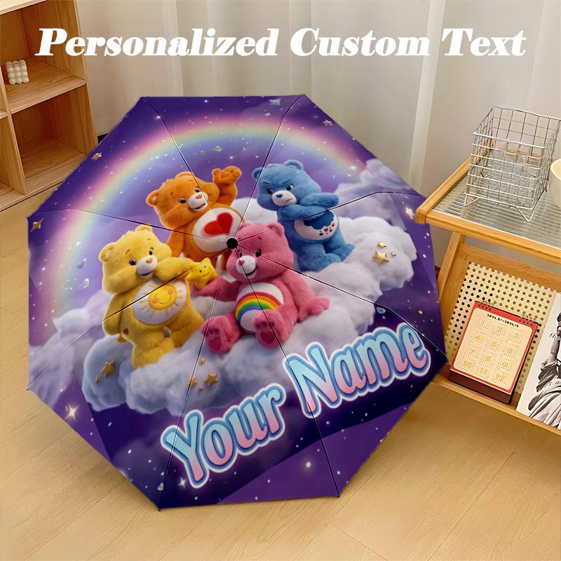 Care Bears 8 Rib Auto Folding Umbrella, Personalized Custom Name Text