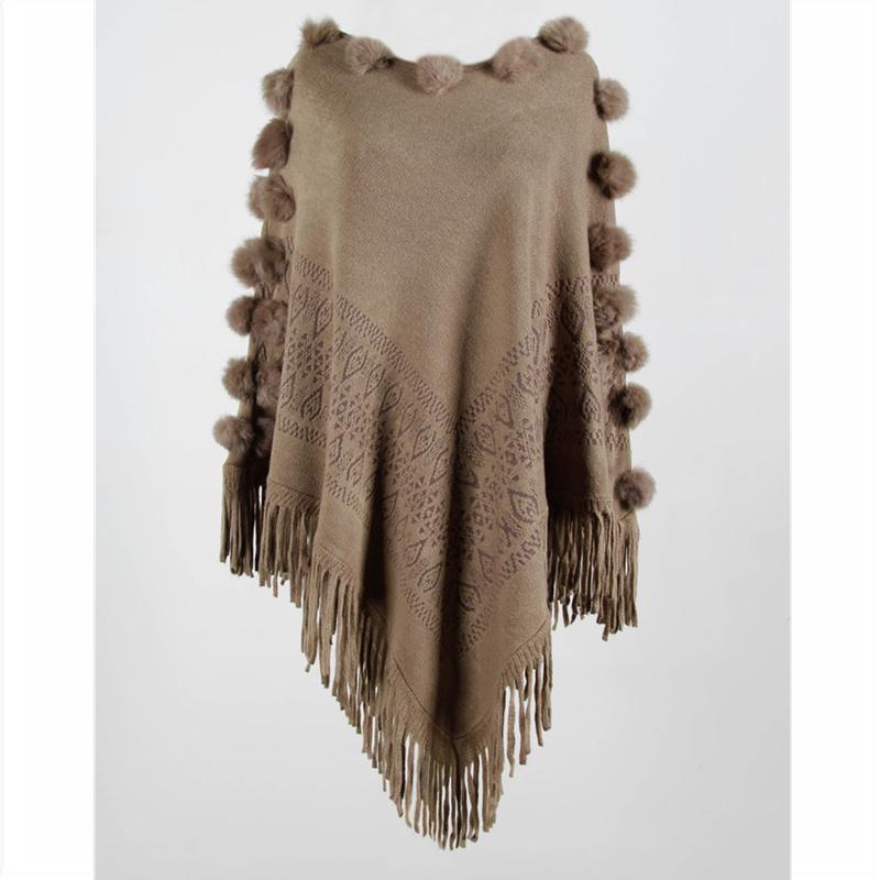 Damekappe Genser Høst Vinter Frynser Sjal Pullover Pure Color Strikkede Genser Topper