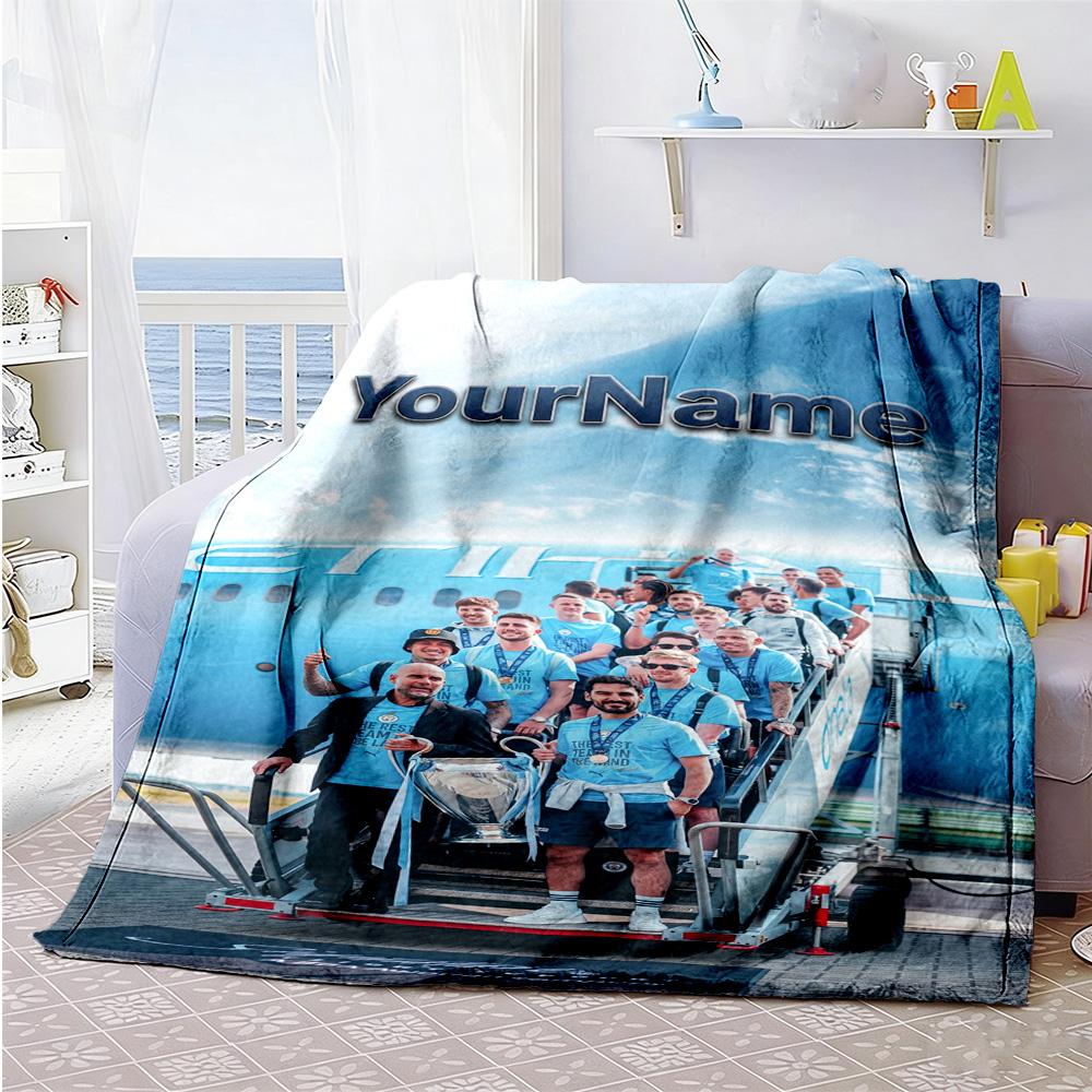 Manchester City Personalized Name Blanket Lightweight Personalized Blanket Soft & Cozy for Home Decor Couch Living Room Livingroom All-Season Use
