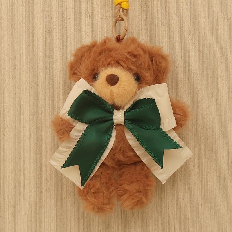 

Big bow bear plush toy girl bag pendant teddy bear keychain pendant activity grab machine small gift 4 inch [braided rope]