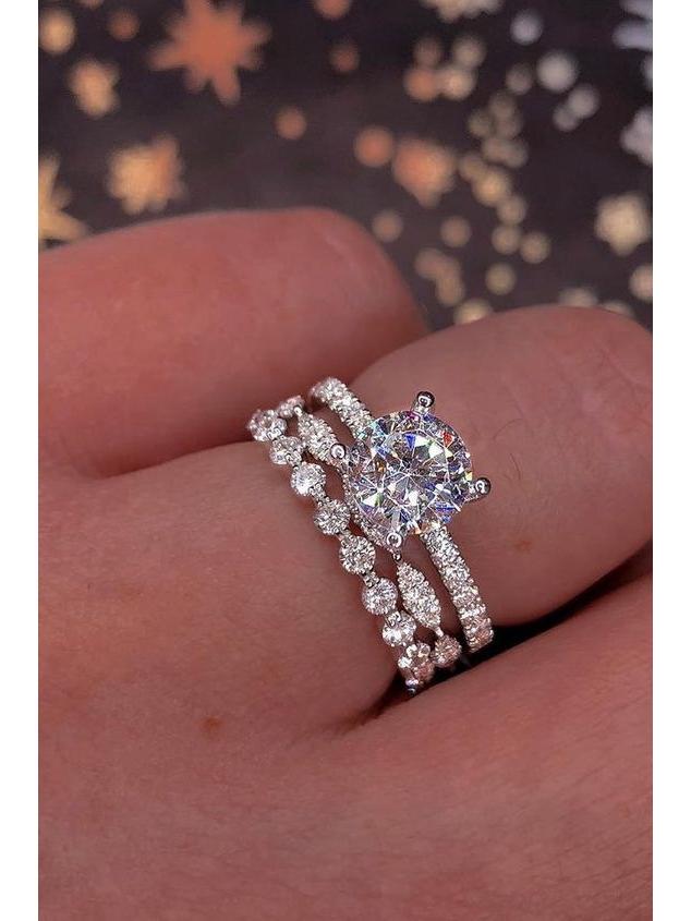 He Cheng Wish Electroplated Micro-Inlaid Zircon Princess Engagement Ring