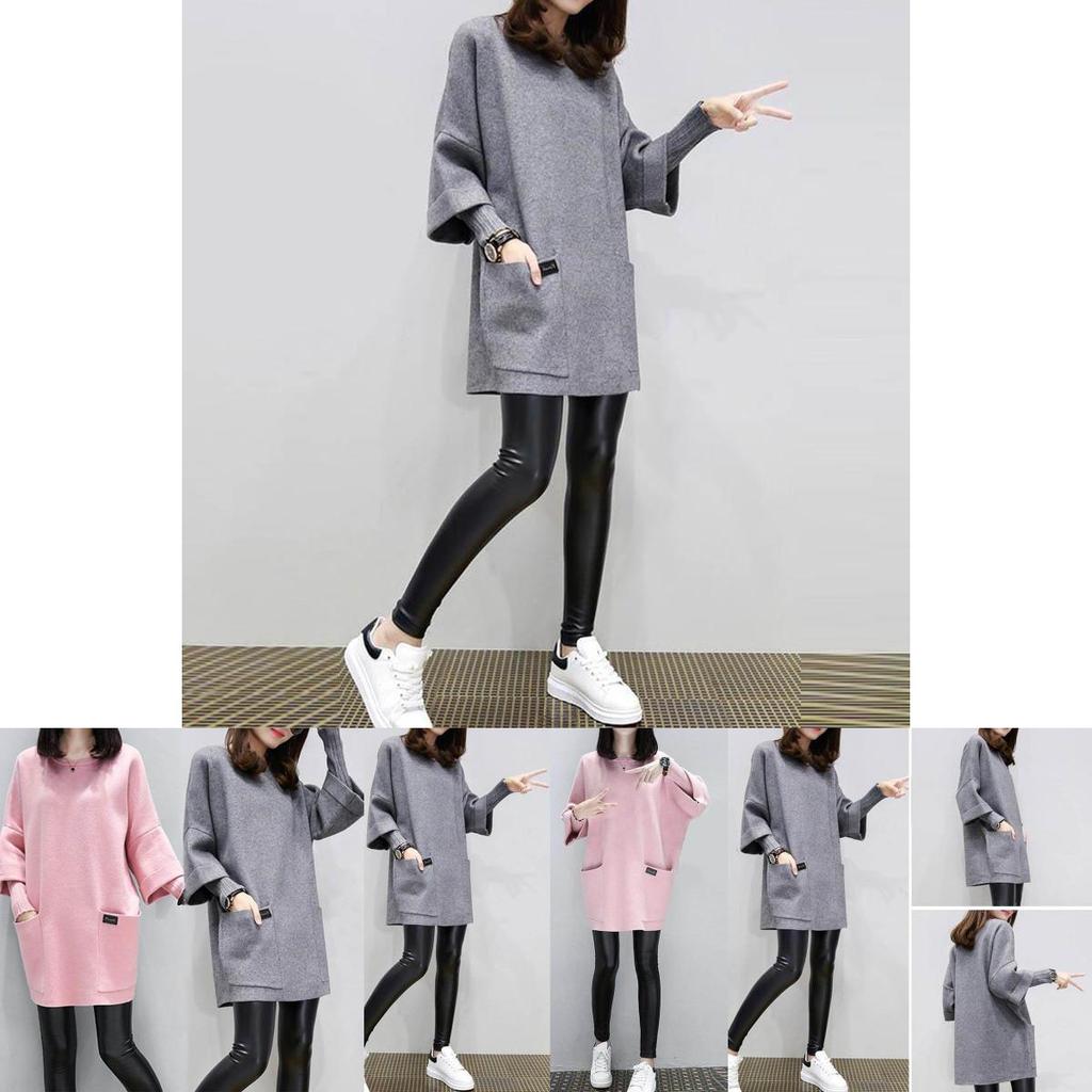 Neck Round Women Long Sleeve Solid Patchwork Hoodie Loose Sweatshirt Pocket