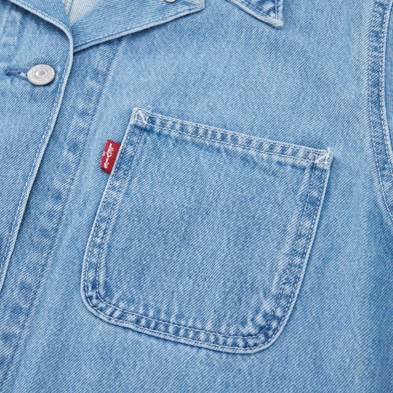 Levis Solid Color Multi-Pocket Straight Cut Single Button Long Sleeve Denim Jacket Men jackets Light-Blue A6190-0001