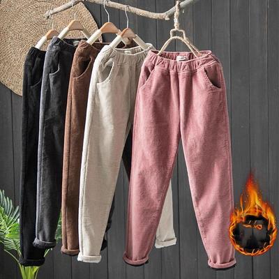 Women's Corduroy Pants Autumn Winter New Style Loose Plus Size Fleece Thickened Harajuku Long Trousers Casual Stripe Velvet