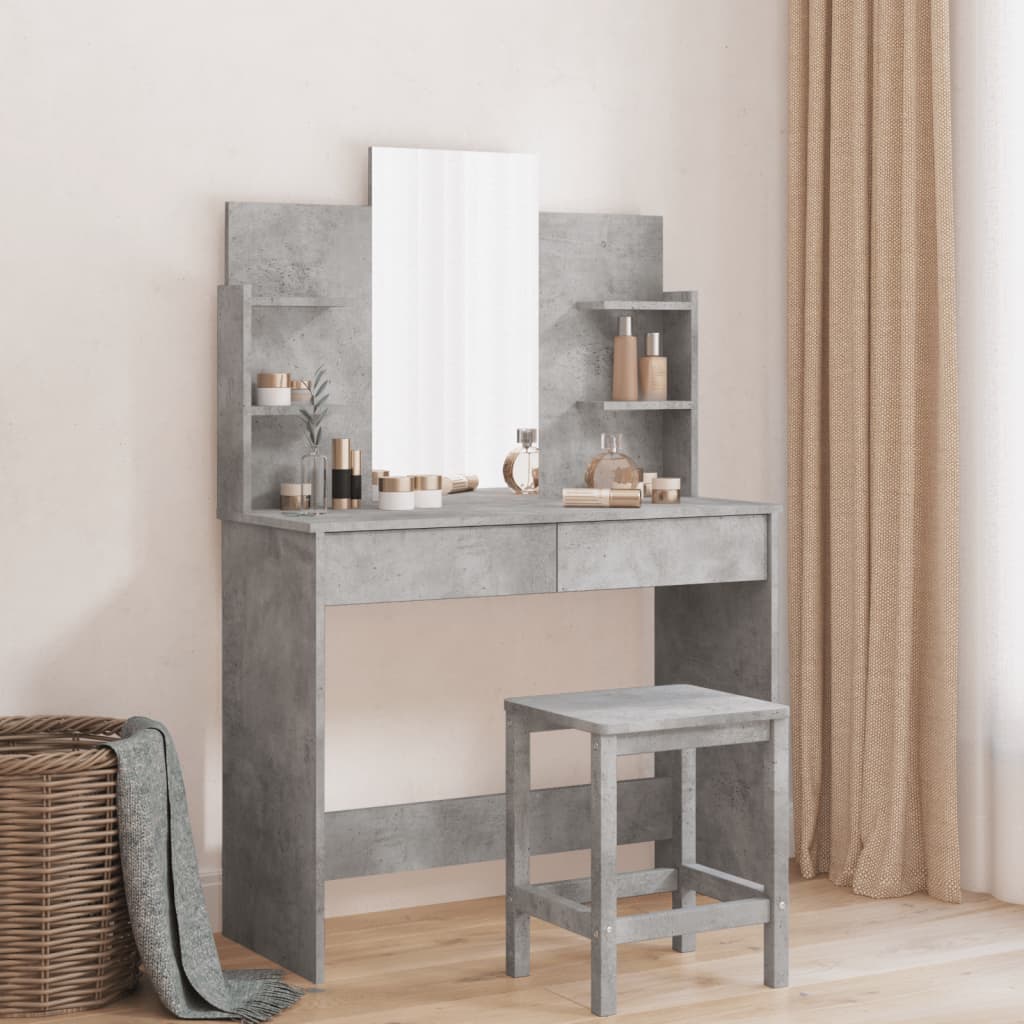 Makeup Table with Mirror Concrete Grey 96 x 39 x 142 cm