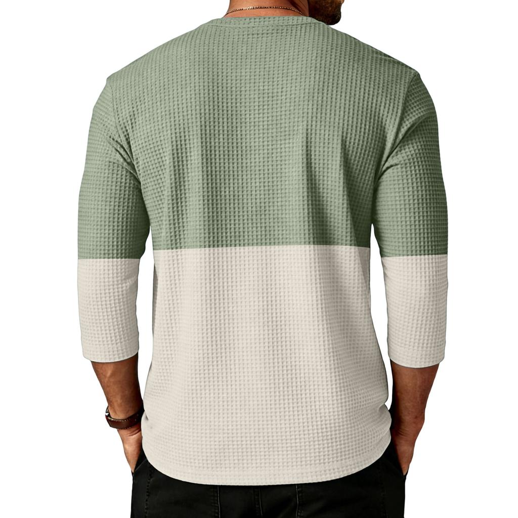 Men Knit Long Sleeve Henley Shirt Casual Crewneck Button Down Patchwork Pullover Top for Everyday Wear