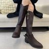 French Thick Heel Boots Women's Spring and Summer 2025 New Pointed Toe Versatile Knee Boots with Skirt Knight Boots