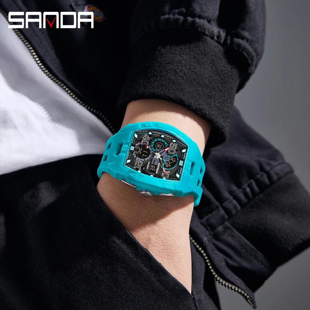 SANDA 5110 New Men's Outdoor Multifunctional Electronic Quartz Watch 5ATM Waterproof Night Light Countdown Stopwatch Alarm Clock