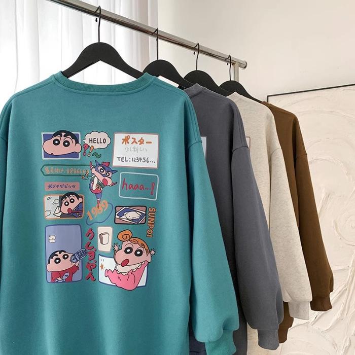 Fleece new crayon small new crew neck sweater men's and women's Korean version loose student age reduction wholesale coat