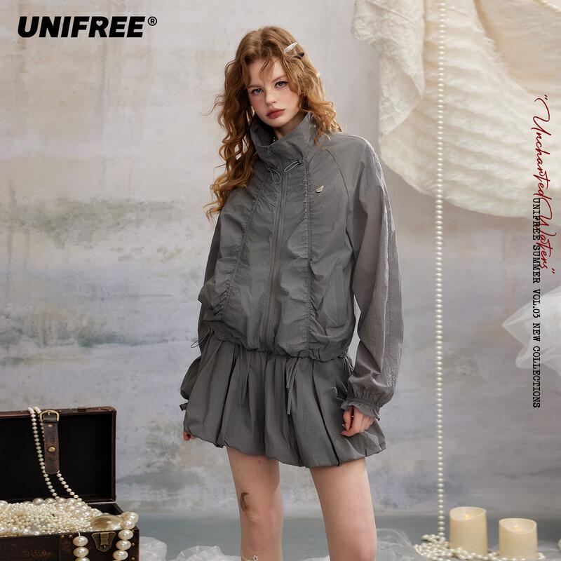 UNIFREE Women s Loose Stand-Up Collar Drawstring Casual Jacket S