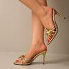 Women High Heel Sandals 2026 New Wedding Bridal Shoes Thin Strap Open Toe Stiletto Heels Sandals Metal Flower French Shoes Women