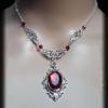 Victorian Gothic Steampunk Necklace with Dark Red Glass Gemstone for Christmas