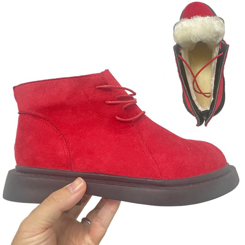2025 Winter Women Snow Boots White Plush Inside Warm Winter Shoes Flat Non-slip Ladies Ankle Boots Black Red
