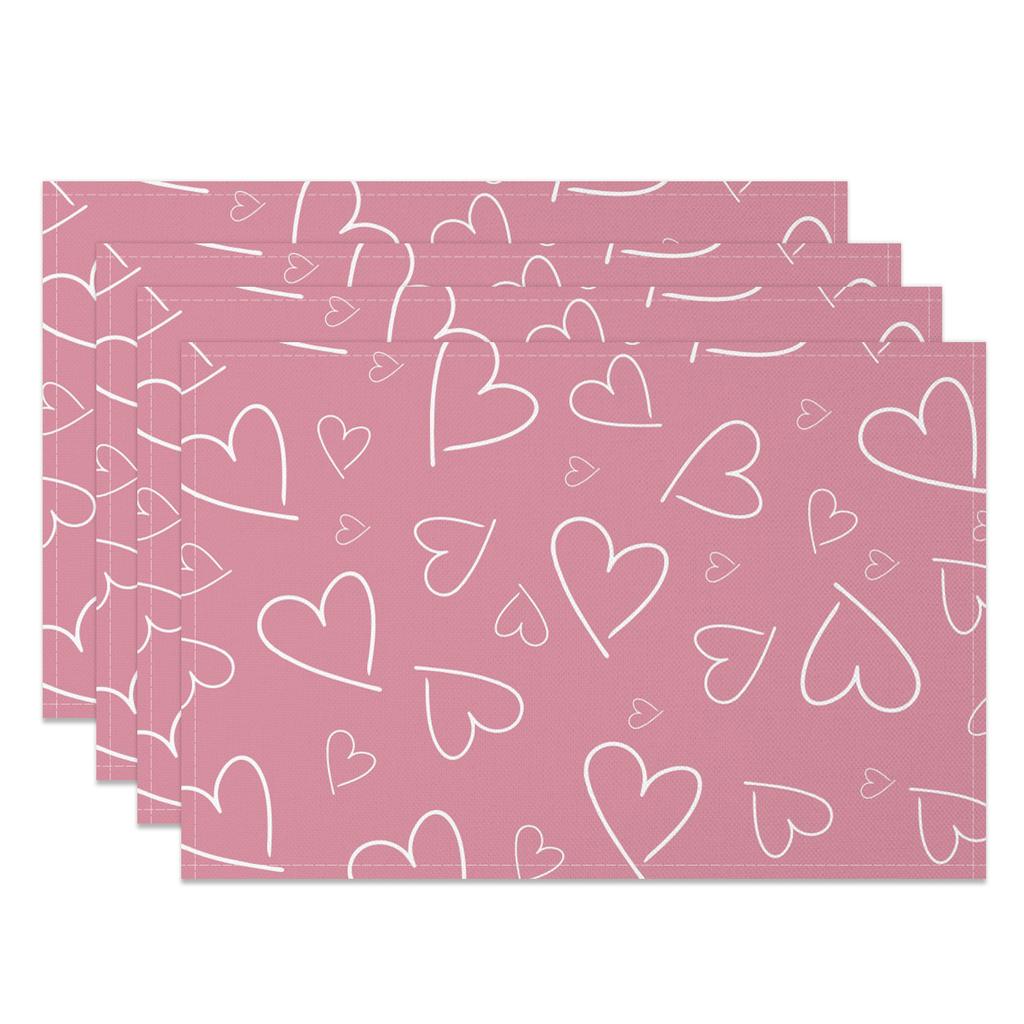 Heart Shape Placemats Romantic Love Pattern 4pc Linen Dining Mats Heat Resistant Valentine's Day Wedding Anniversary Party Decor