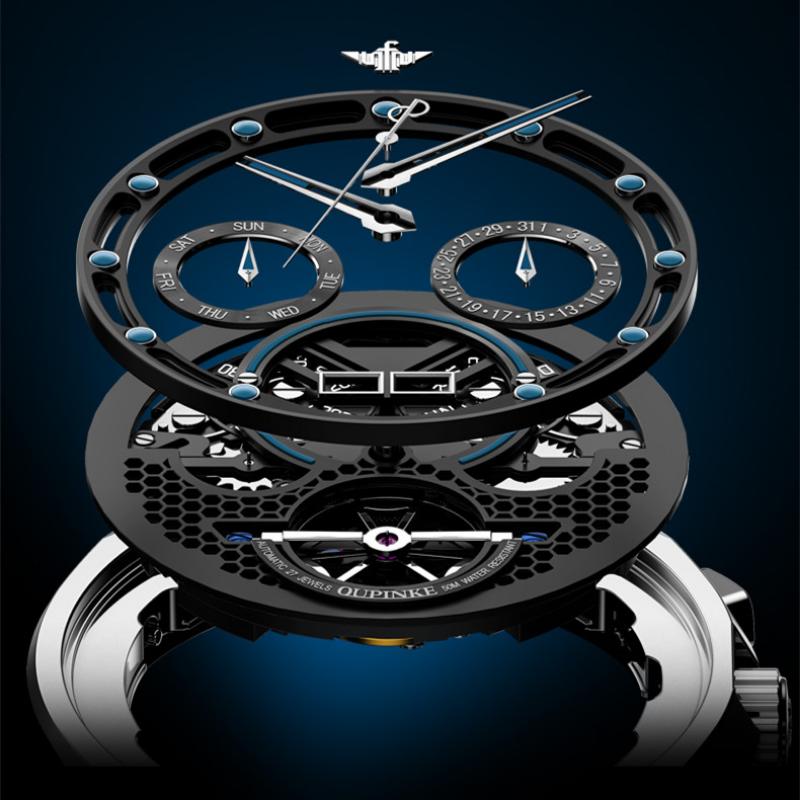 OUPINKE New Business and Leisure Men's Watch Automatic Mechanical Watch Hollow Movement High-end Watch