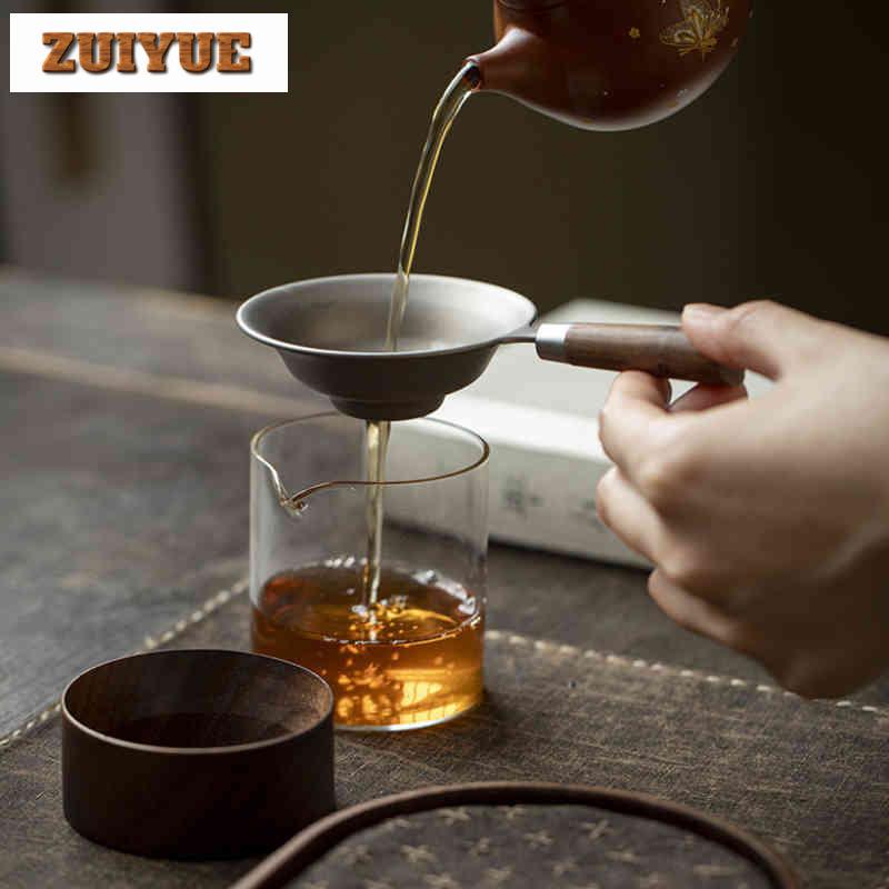 Reintitan Massivholzgriff Tee-Separator Infusor Zen Teesieb Spender Teezubereitung Teefilter Teezubehör Geschenk