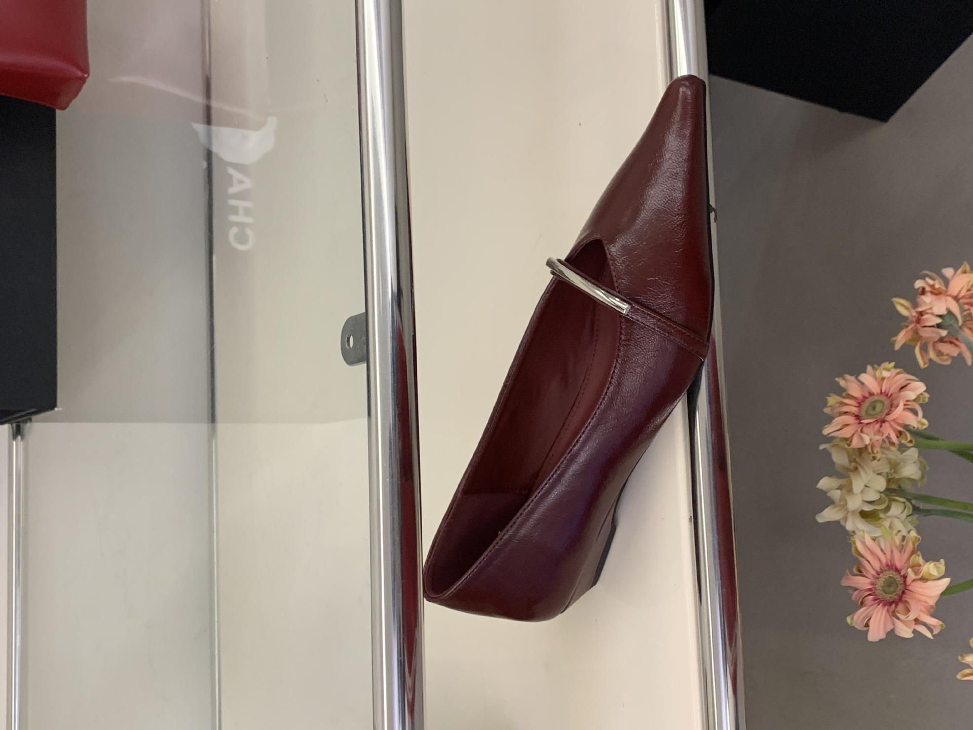 Women s Pointed Toe Metal Buckle Spring French Style for Dresses Pumps - Fashionable Footwear 35 вино красного