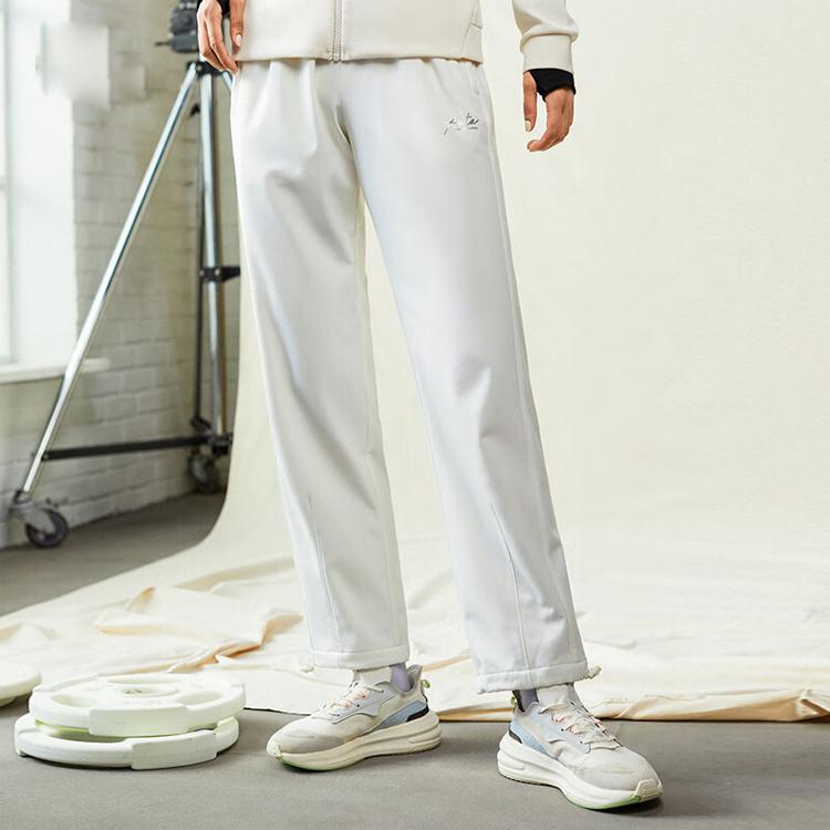 Anta Série de Treino Cor Sólida Cintura Média Cordão Lã Punho Calças Desportivas Calças Femininas Branco 962147504-2