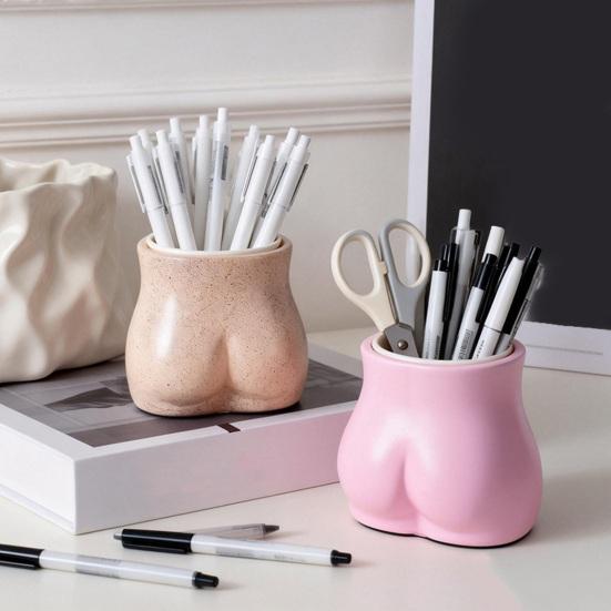 Pen Holder Cute Butt Shape Desktop Organizer Healing Atmosphere Storage Box for Pens Makeup Brushes Office Supplies