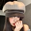 British Style Splicing Striped Octagonal Hat Female Face Small Big Head Circumference Beret Versatile Fashion Newsboy Painter Hat