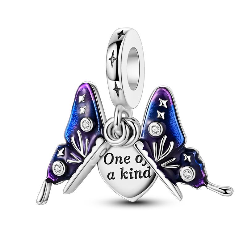 Exquisite 925 Silver Mysterious Blue Butterfly Devil's Eye Fatima's Hand Pendants Charms Beads Fit Qikaola Bracelets DIY Jewelry