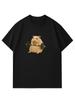 Funny Hamster Phone Call Graphic Short Sleeve Tshirt Black Crew Neck Tee With Hampter Is Calling Meme Print Streetwear Top