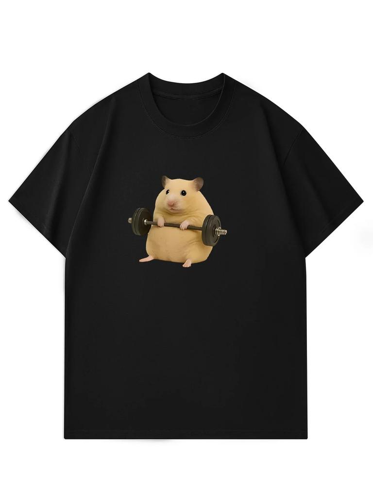 Funny Hamster Phone Call Graphic Short Sleeve Tshirt Black Crew Neck Tee With Hampter Is Calling Meme Print Streetwear Top