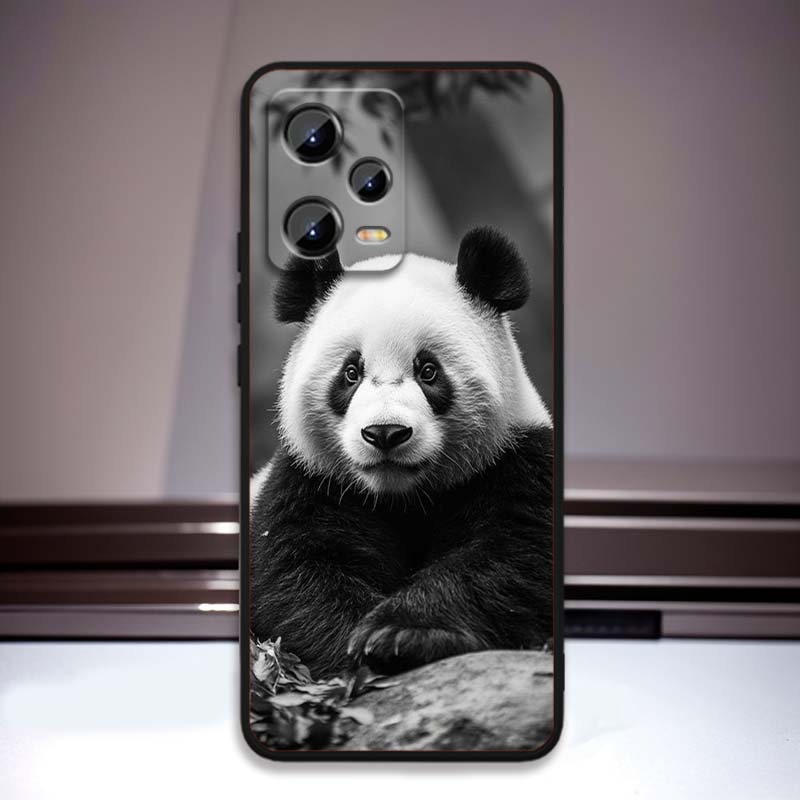 Cartoon Anime Panda Cute Phone Case For Xiaomi Redmi Note 15 14 13 12 12S 11E 11 11S Pro Plus 4G 5G Black Soft TPU