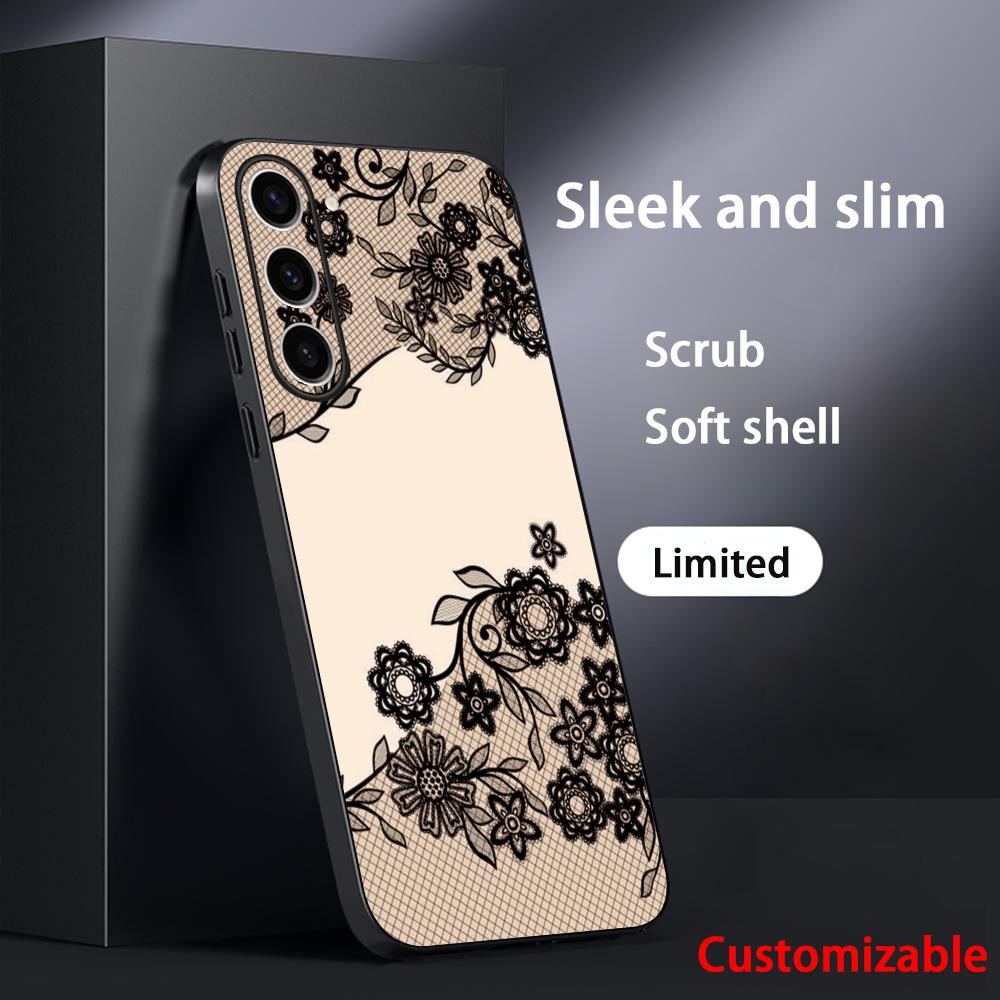 Lace print Black art pattern design Phone Case For Samsung Galaxy S26 S25 S24 S23 S22 S21 Plus Ultra Note20 Soft Black
