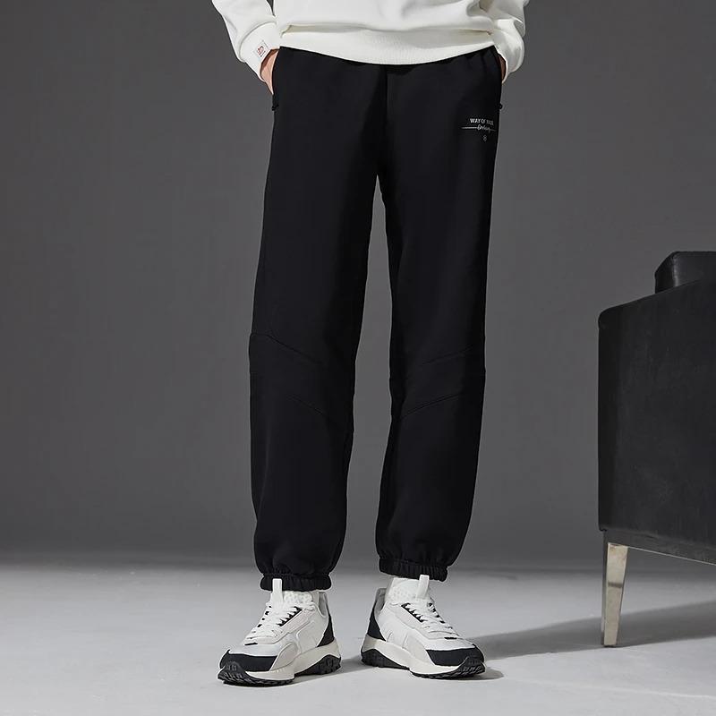 Li-Ning Wade Series Solid Color Print Cuffed Casual Sports Long Knit Pants Men Bottoms Black AKLSC23-1