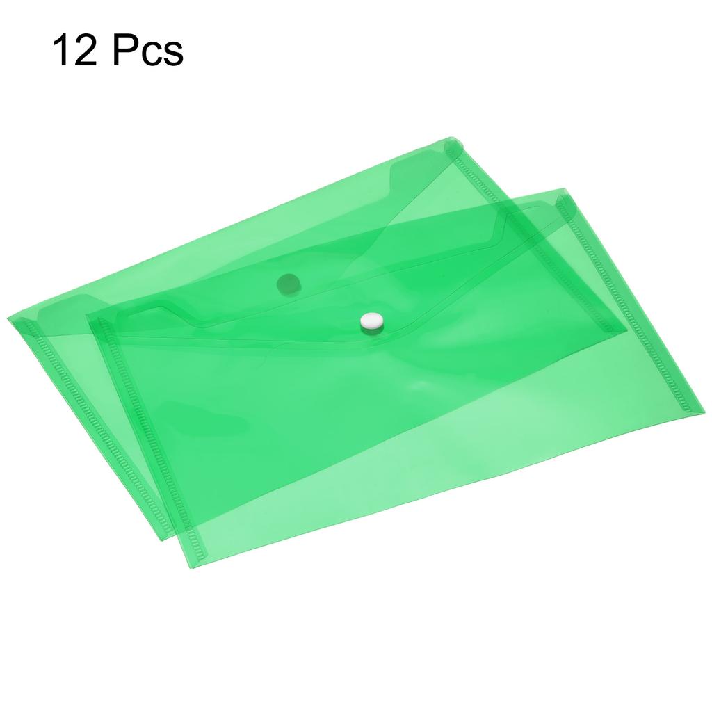12Pcs A4 Size Plastic File Folders Clear Envelopes Document Organizer with Snap Button PP File Bags for Home Office Stationery