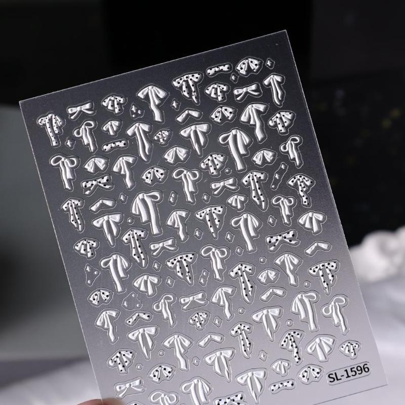 Professional Look Nail Art Stickers 5D Bow Pearl Heart for French Polka Dot Nails