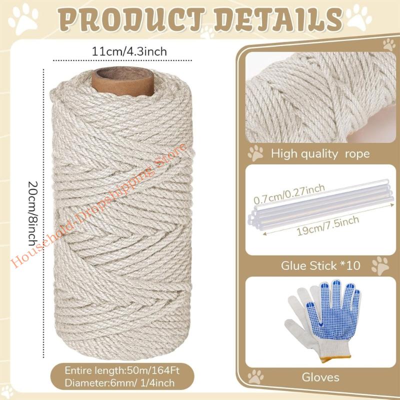 Superior 1/4 By 164 Feet Fiber Rope For Restoring Worn Out Pet Climbing skeletons And Posts
