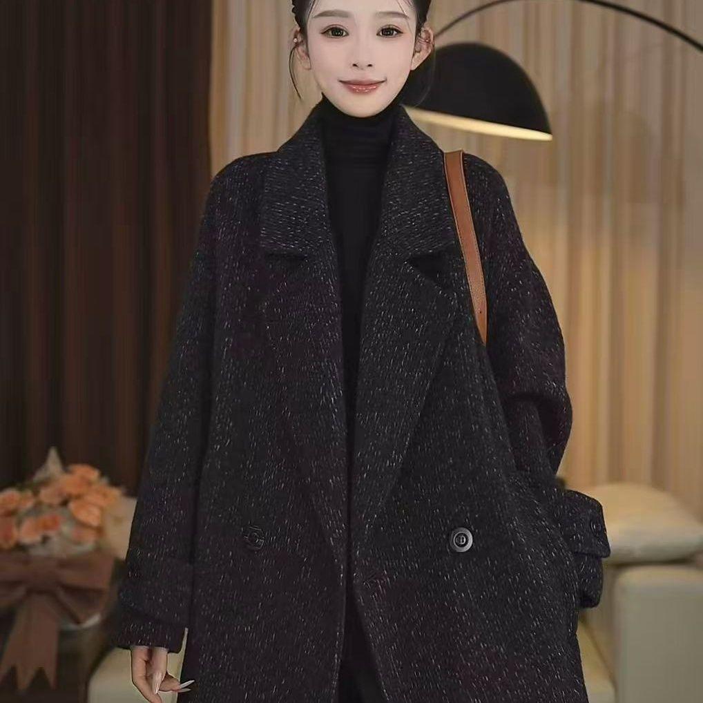 2025 Purple Double-Sided Wool Coat: British Style, Loose Fit for Autumn/Winter