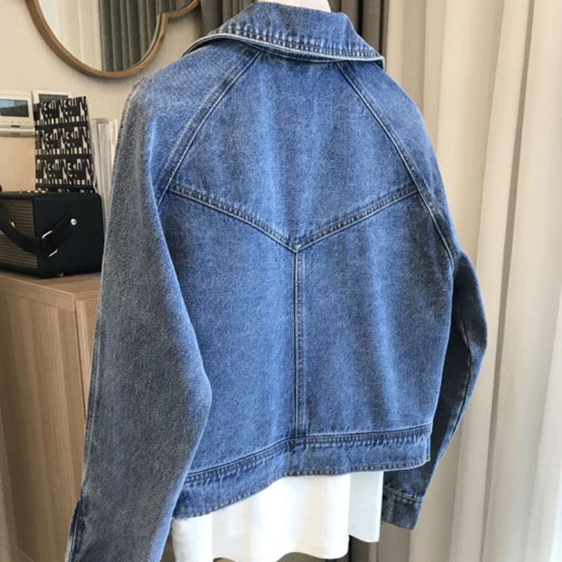 Wiosna Jesień Kobiety Casual Denim Kurtka Damska Moto Biker Płaszcz Vintage Lapel Kurtka Z Zamkiem Błyskawicznym