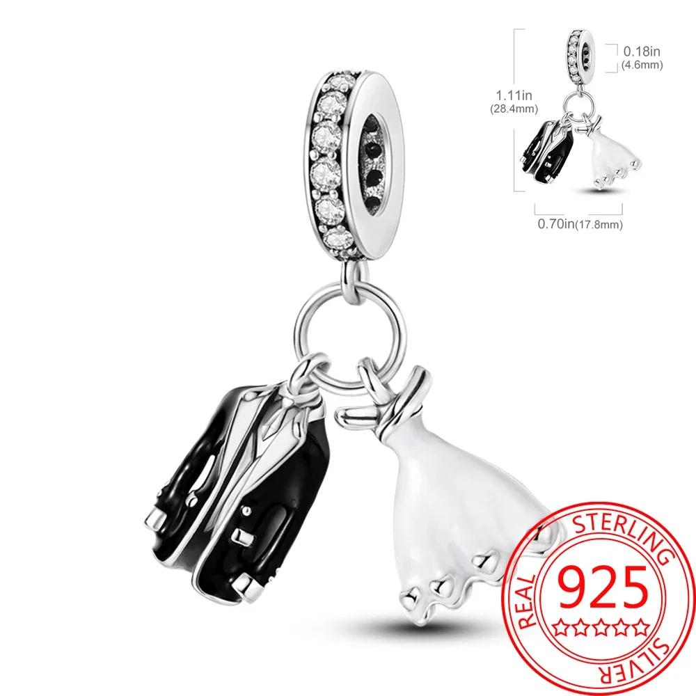 925 Silver Romantic Love Story Charm Pendant for DIY Bracelet Couple Engagement Jewelry Gifts for Her