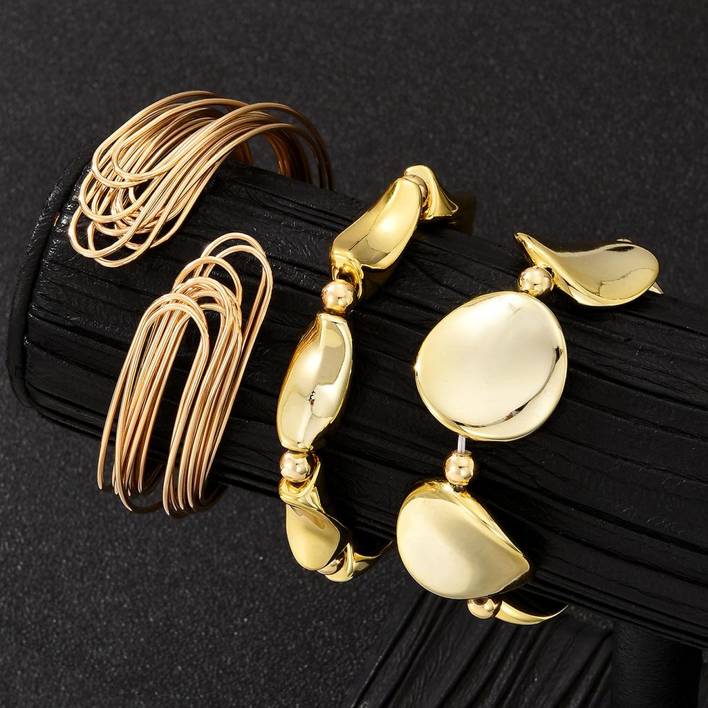 New 3Pcs Geometric Exaggerated Cuff Wide Bangles For Women Vintage CCB Punk Gold Color Chunky Open Bracelet Set Hip Hop Jewelry