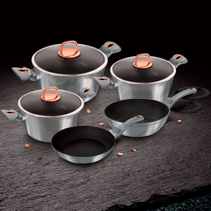 Batterie De Cuisine À Induction 10 Pièces Aluminium Antiadhésif Sans PFOA Berlinger Haus Moonlight Gris 97918