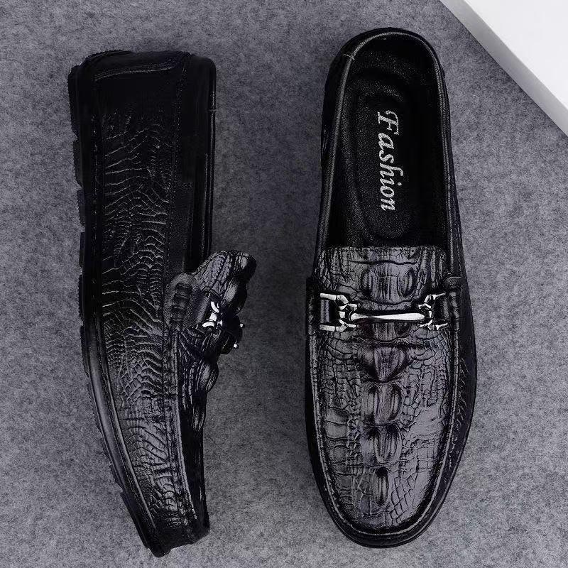 Italian Men's Crocodile Pattern Leather Driving Shoes - High-End Casual Loafers