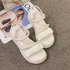 Thick soled sandals with feminine fairy style 2025 summer new elastic band student flat Roman shoes