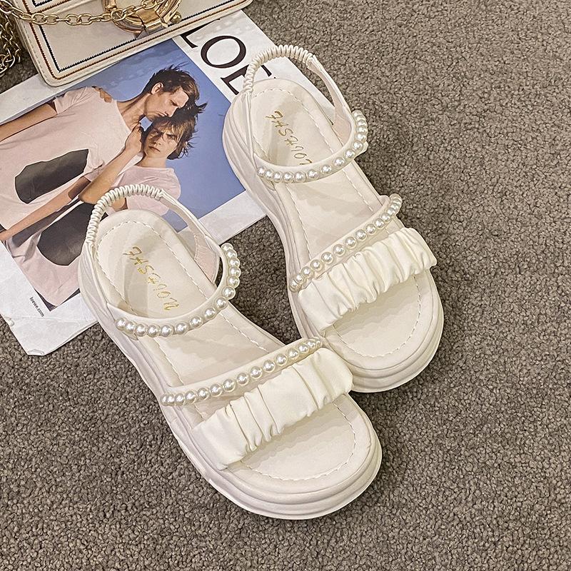 Thick soled sandals with feminine fairy style 2025 summer new elastic band student flat Roman shoes