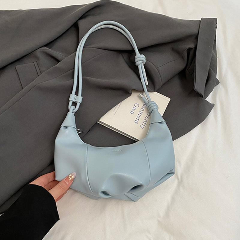Bullhorn Shaped Underarm Bag Women's Solid Color Dumpling Handbag Zipper Shoulder Bag Knot Design Commute Dating Crossbody Bag